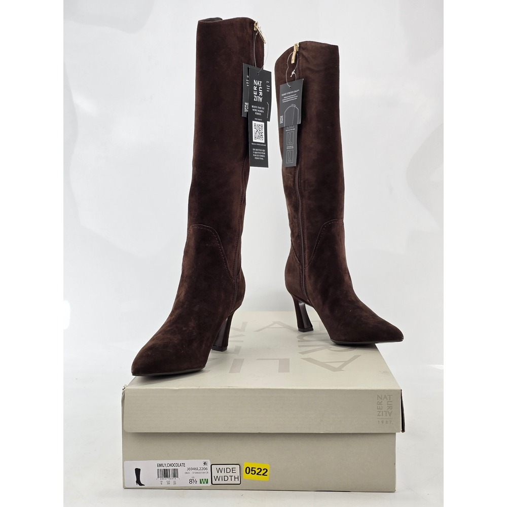 Naturalizer Emily Tall Boots Womens 8.5W Chocolate Suede Pointed Toe - NEW